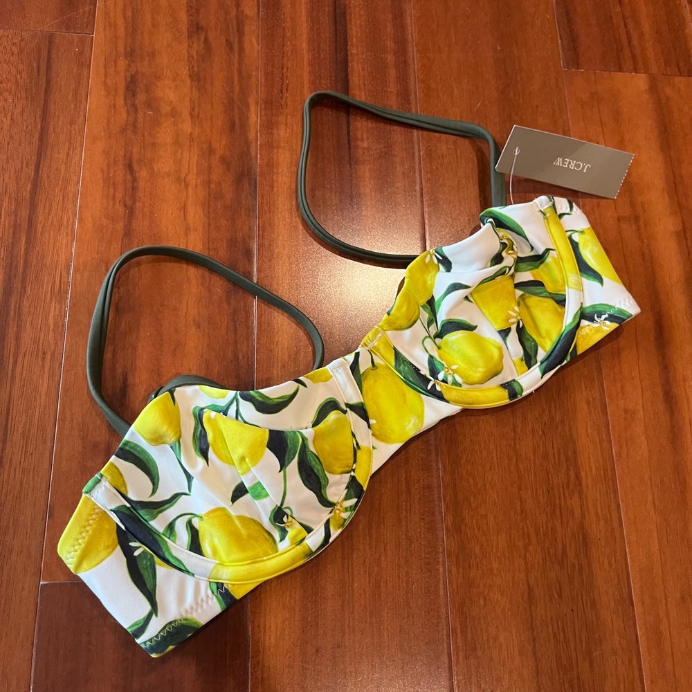 J Crew Bikini Bottom Lemon Fruit Print Yellow Underwire Balconette Swim New 32A